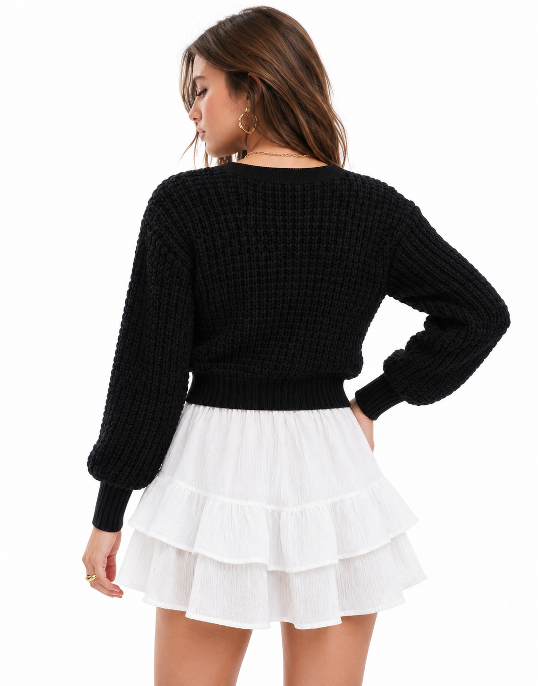 Pearl-Button Textured Knit Cardigan