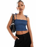 Smocked Ruffle Tie-Strap Crop Top