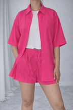 Two-Piece Button-Up Shirt & High-Waist Shorts Set
