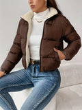 Fleece Lined Puffer Jacket – Cropped Warm Zip Winter Coat