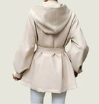 Elegant Beige Belted Hooded Coat Curve – Modern Chic Lightweight Jacket