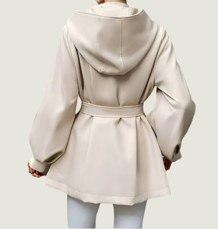 Elegant Beige Belted Hooded Coat Curve – Modern Chic Lightweight Jacket