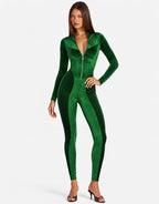 Chic Velvet Zip Up Long Sleeve Catsuit