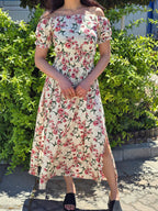 Ditsy floral off shoulder slit maxi dress