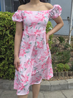 Floral Puff-Sleeve A-Line Midi Dress