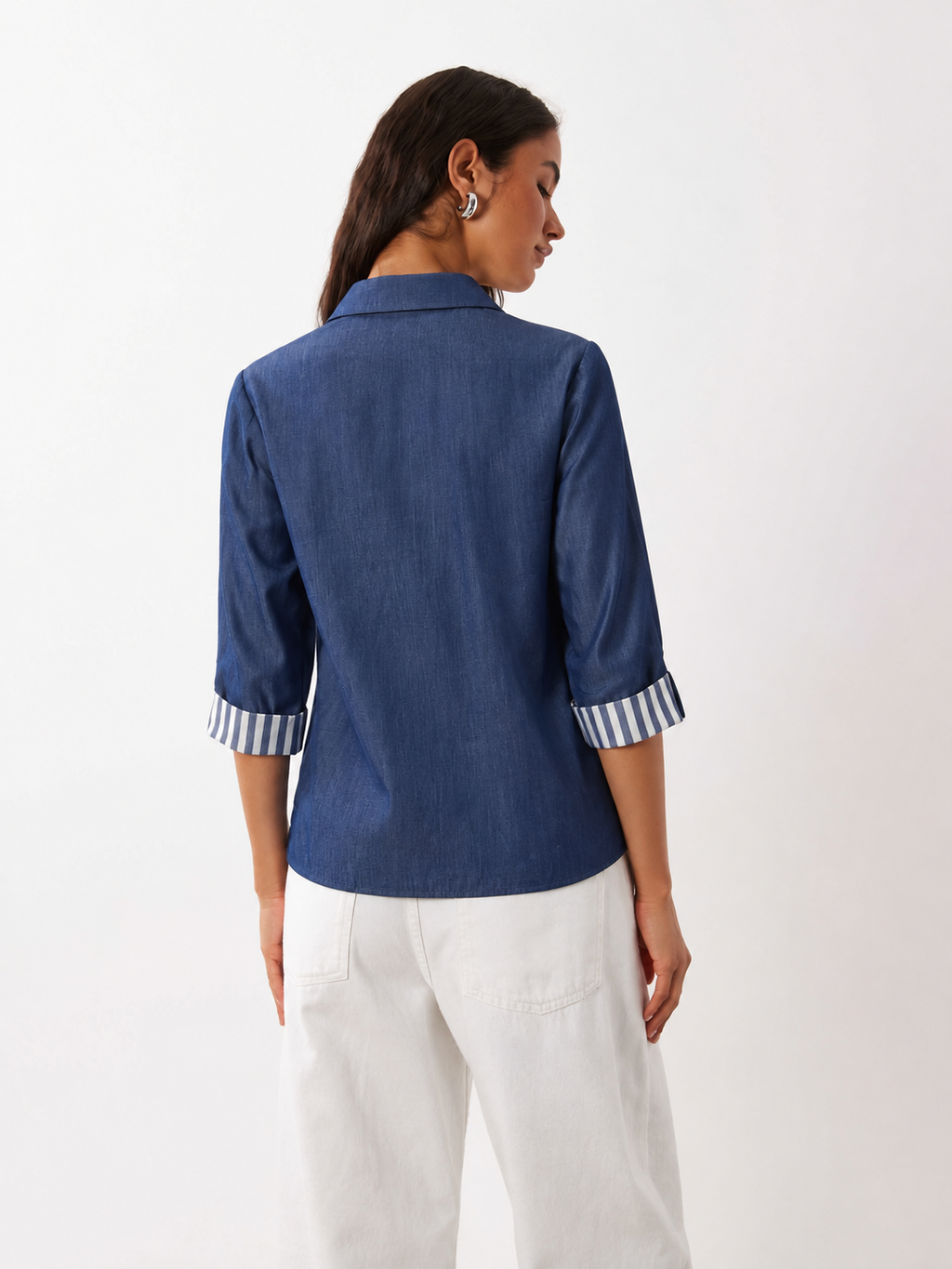 Navy Contrast Striped Button-Up Shirt