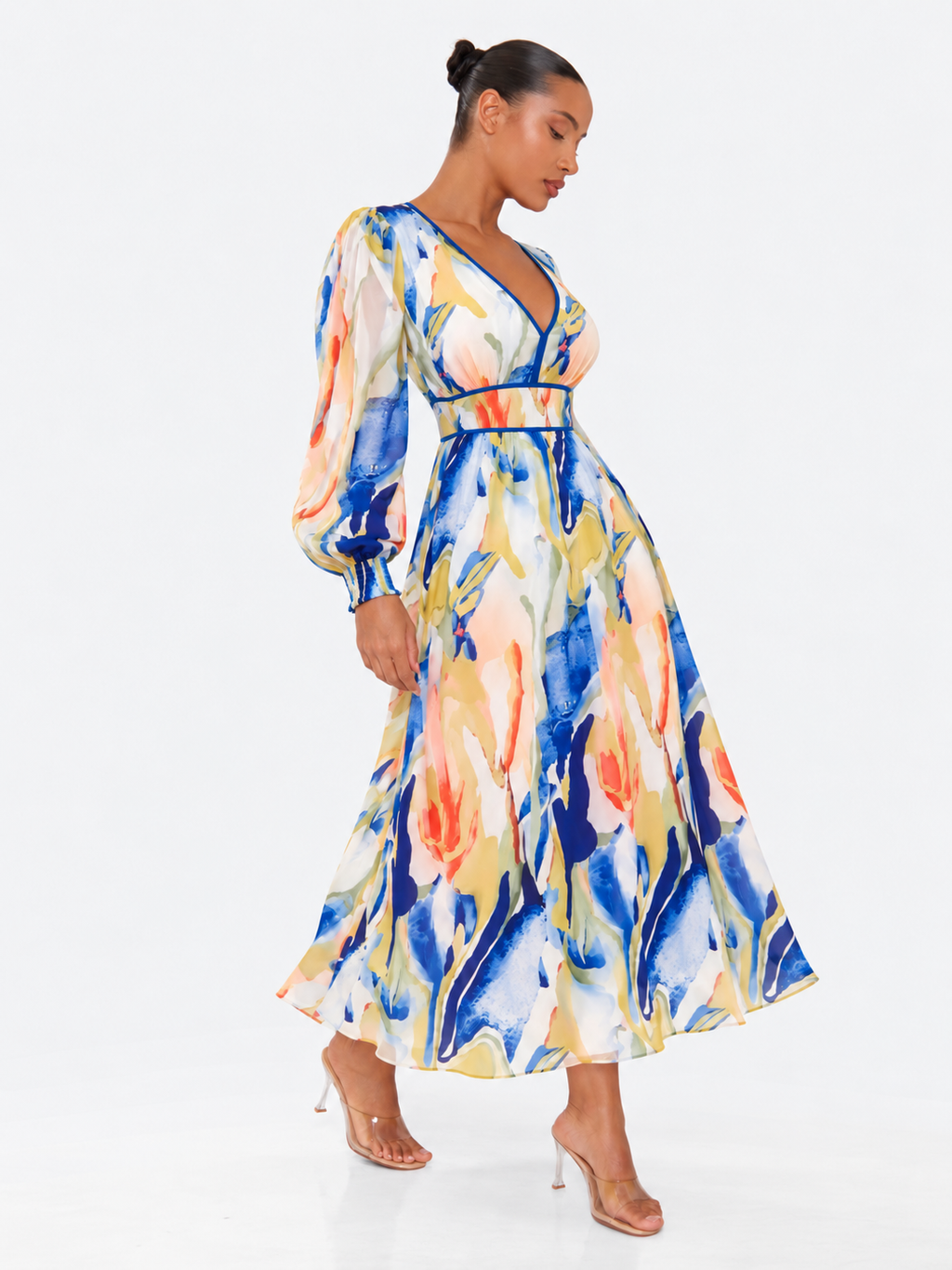 Watercolour Print Cutout Maxi Dress