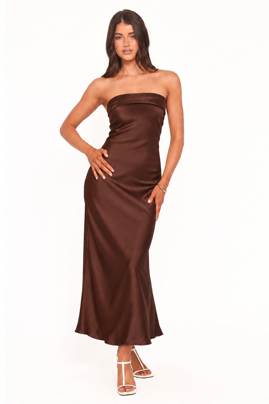 Foldover Bandeau Satin Maxi Dress