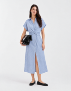 Twist-Waist Striped Shirt Dress