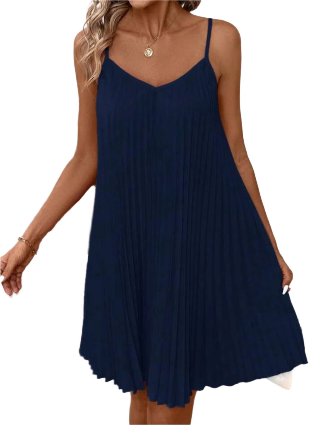 Elegant Pleated Swing Dress – Spaghetti Strap Flowy Mini