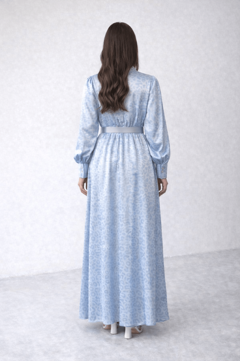 Elegant Satin Tie-Neck Belted Maxi Dress