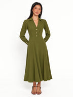Collared Button-Front Flared Maxi Dress