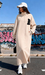 Oversized Zip Maxi Sweatshirt Dress for Women