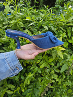 Bow Knot Square Toe Heels – Denim Mid Heel Mules