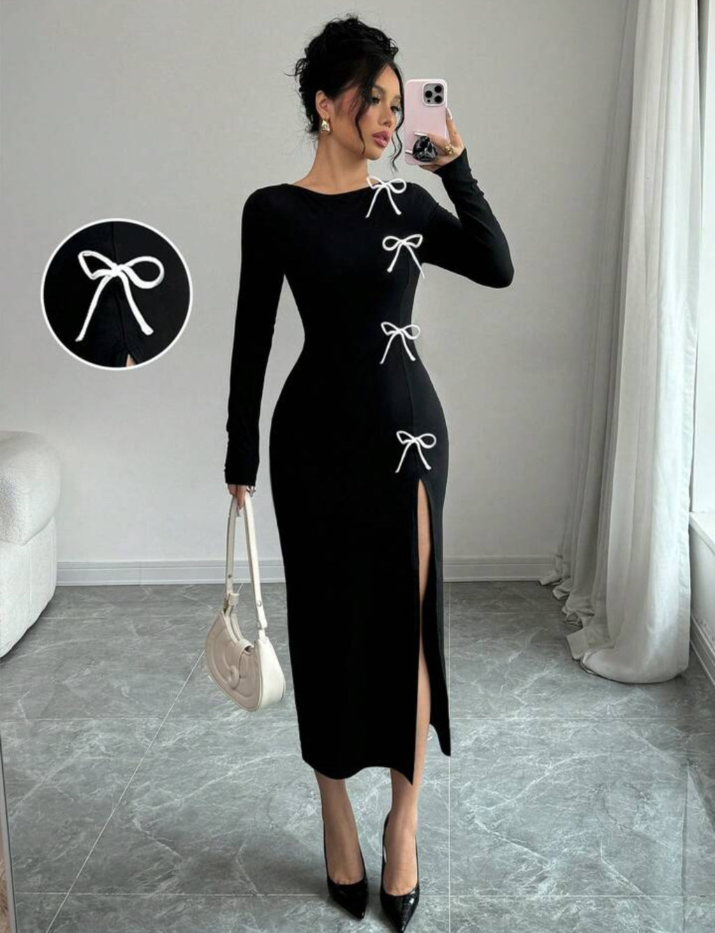 Asymmetric Bow Detail Bodycon Midi Dress