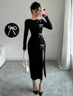 Asymmetric Bow Detail Bodycon Midi Dress