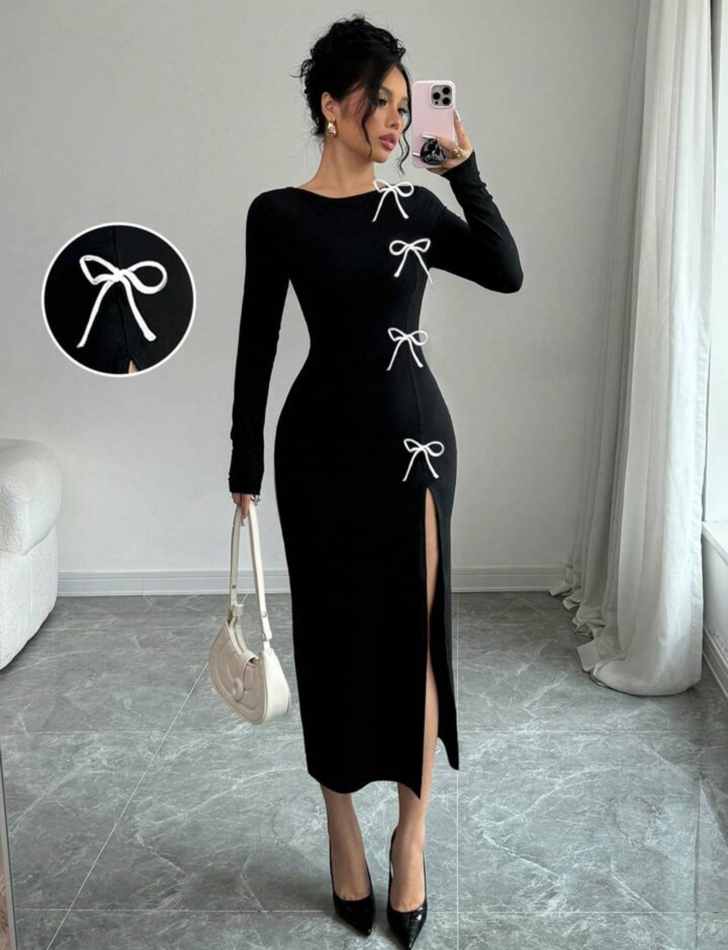 Asymmetric Bow Detail Bodycon Midi Dress