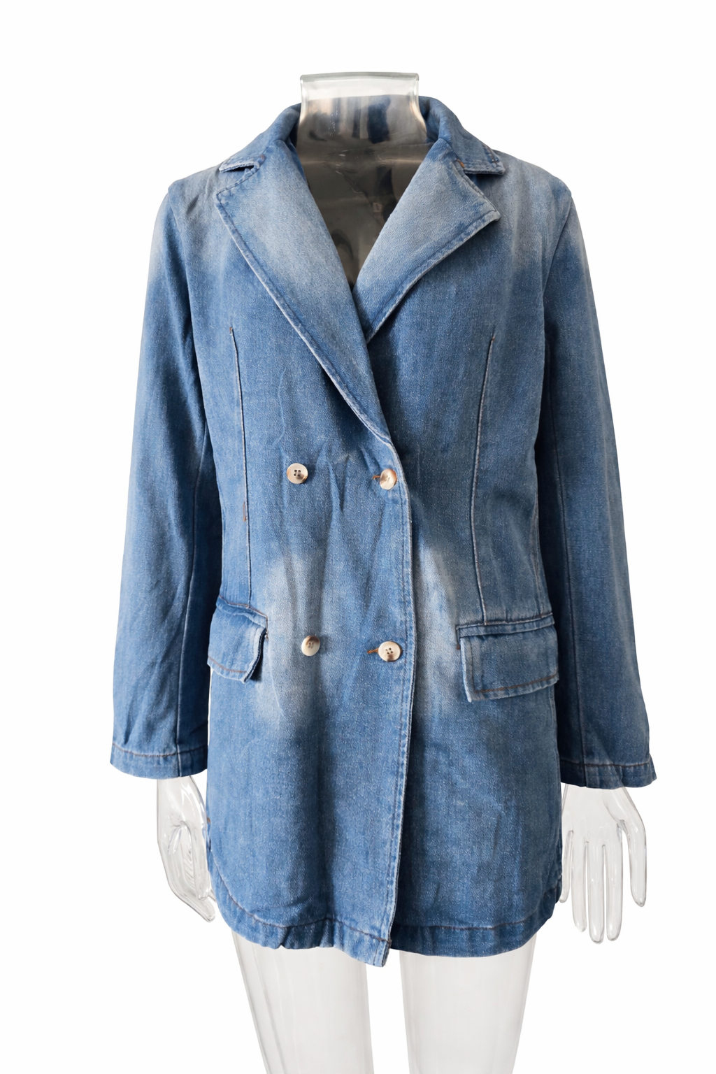 Elegant Double Breasted Denim Blazer – Chic & Timeless Style