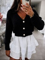 Waffle Knit Cropped Button Cardigan
