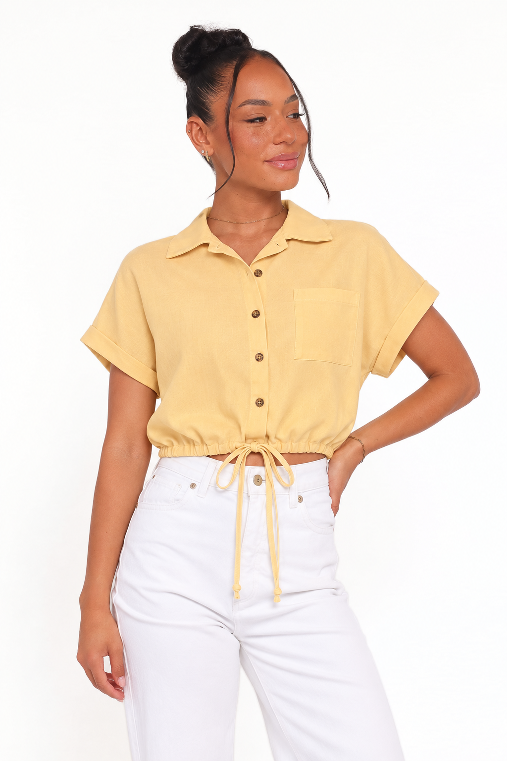 Modern Button-Front Cropped Shirt
