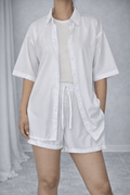 Two-Piece Button-Up Shirt & High-Waist Shorts Set
