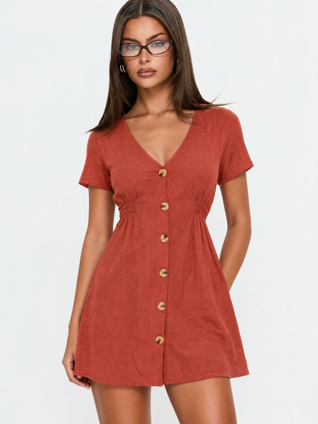 High Waist Gathered Empire Mini Dres