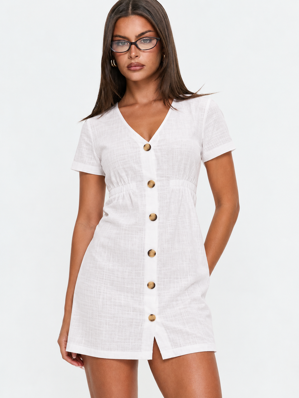 High Waist Gathered Empire Mini Dres