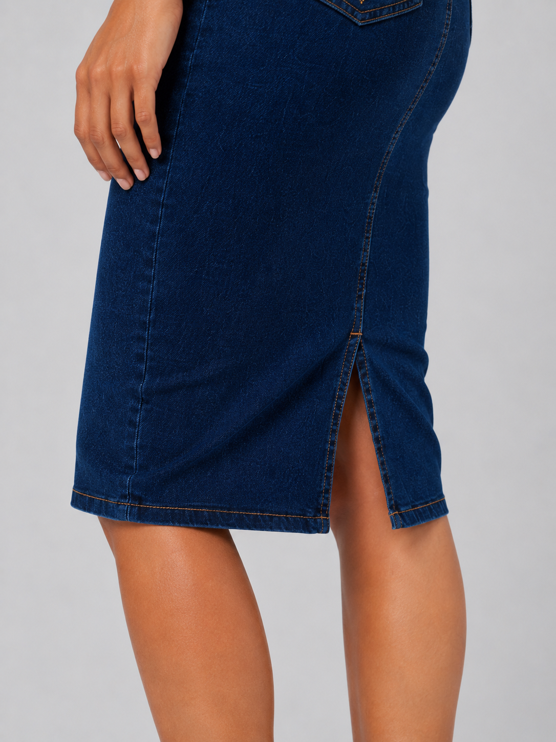 Fitted Knee-Length High-Waisted Denim Skirt DYQ-379
