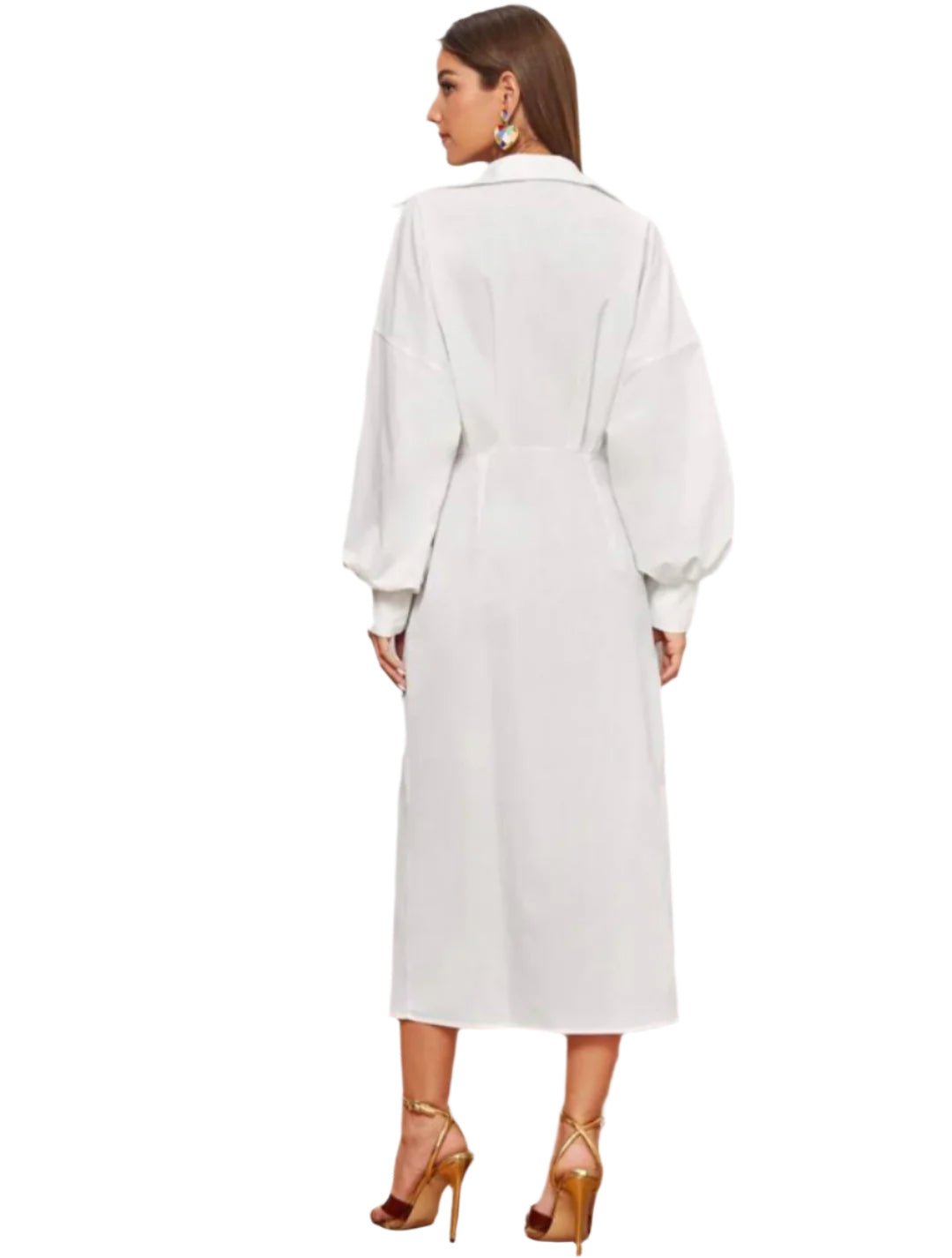 Drop Shoulder Lantern Sleeve Wrap Shirt Dress – Effortless Chic & Comfort