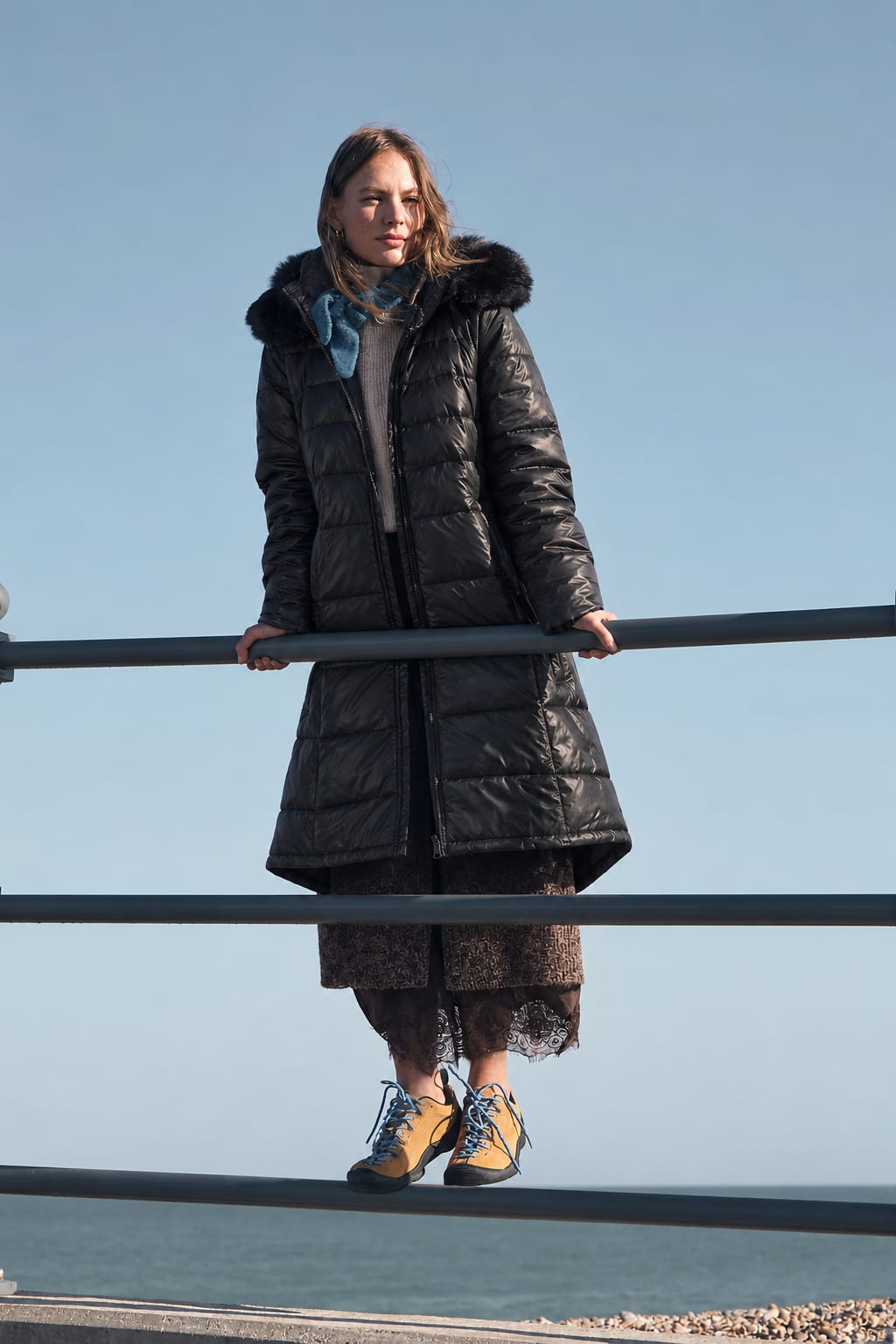 Faux Fur Hood Longline Puffer Coat