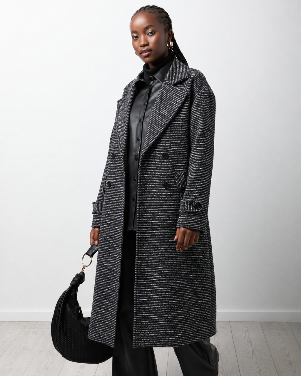 Elegant Textured Longline Winter Coat
