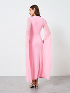 Pearl Embellished Cape-Sleeve Maxi Dress