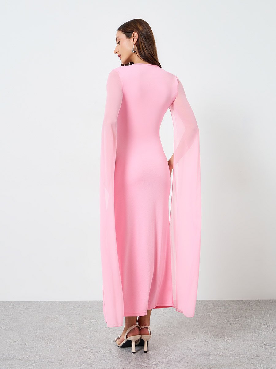 Pearl Embellished Cape-Sleeve Maxi Dress