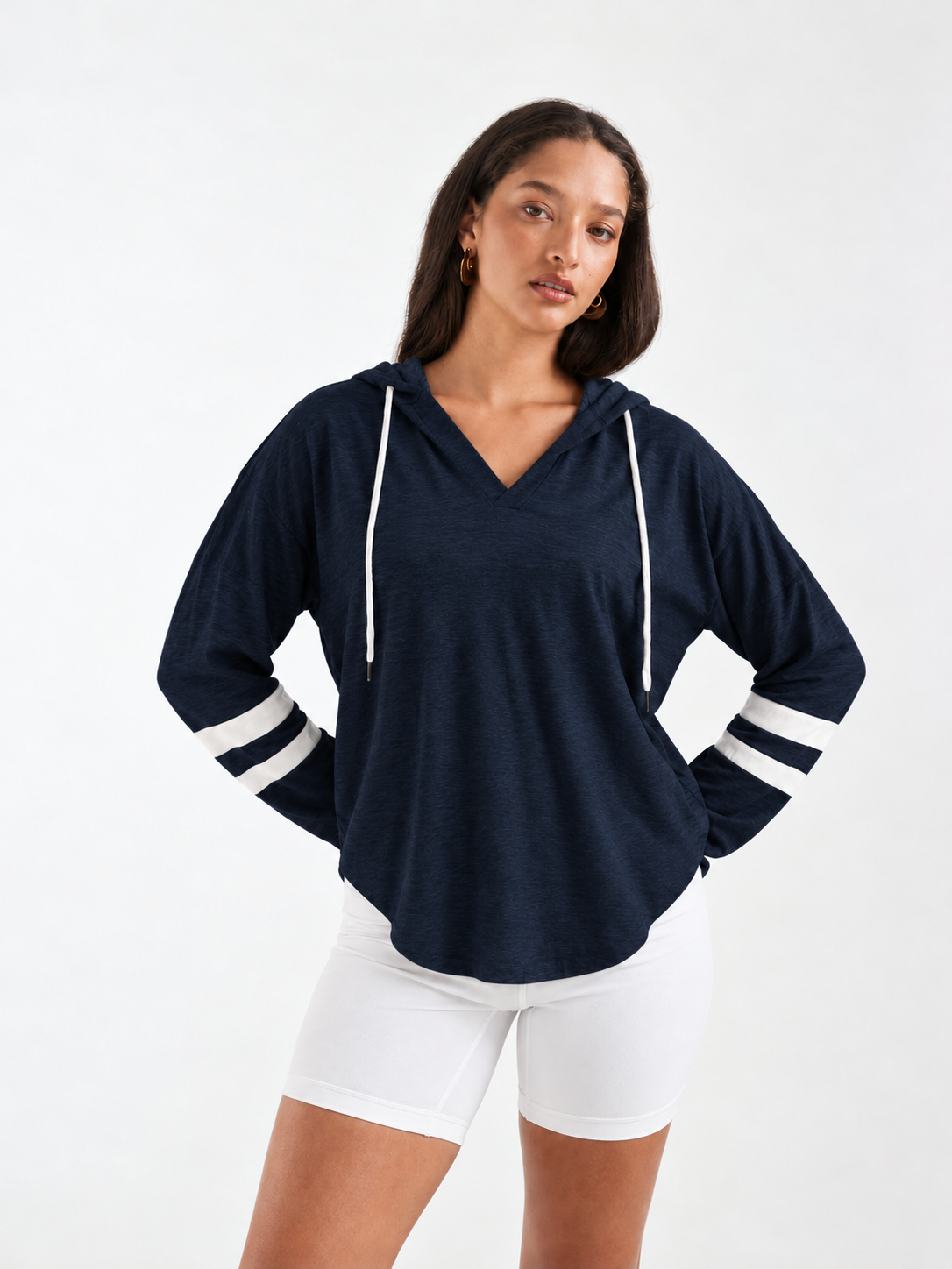 Thin Stripe Hooded Long Sleeve T-Shirt