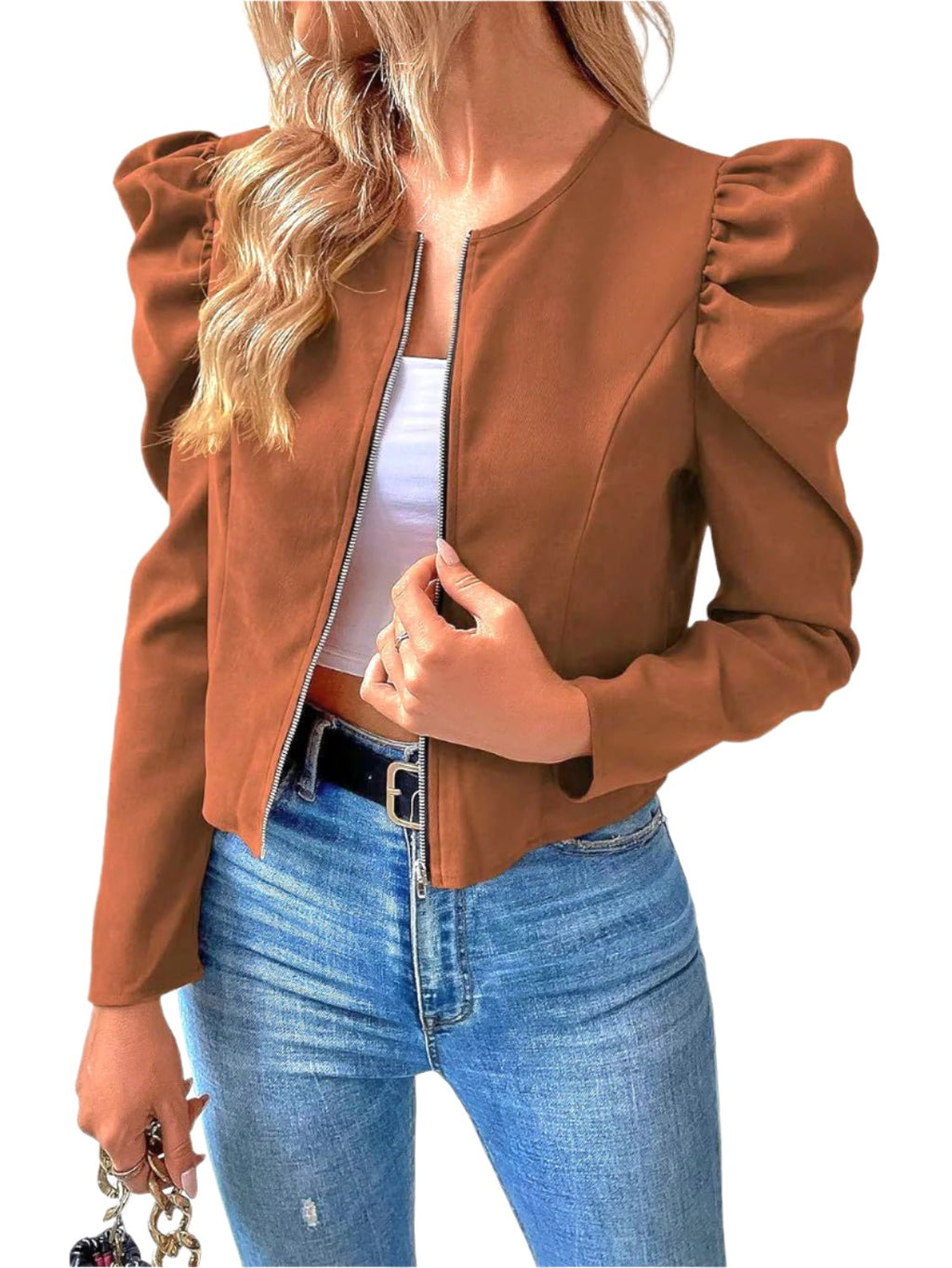 Puff Sleeve Zip-Up Jacket – Chic & Modern