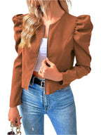 Puff Sleeve Zip-Up Jacket – Chic & Modern