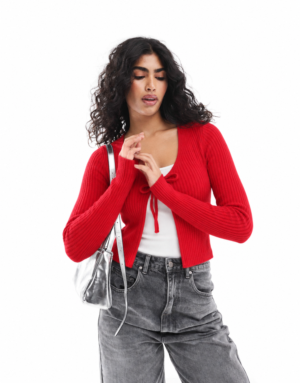 Trendy Tie Front Knit Crop Cardigan