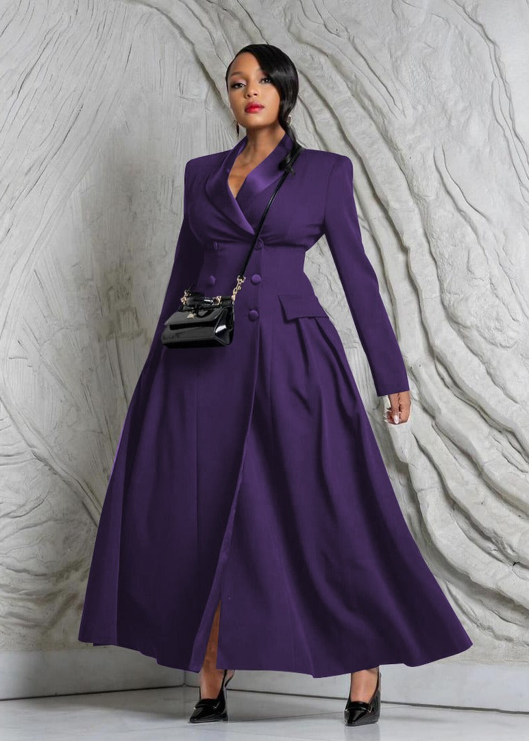 Elegant Double-Breasted Maxi Coat Dress for Women