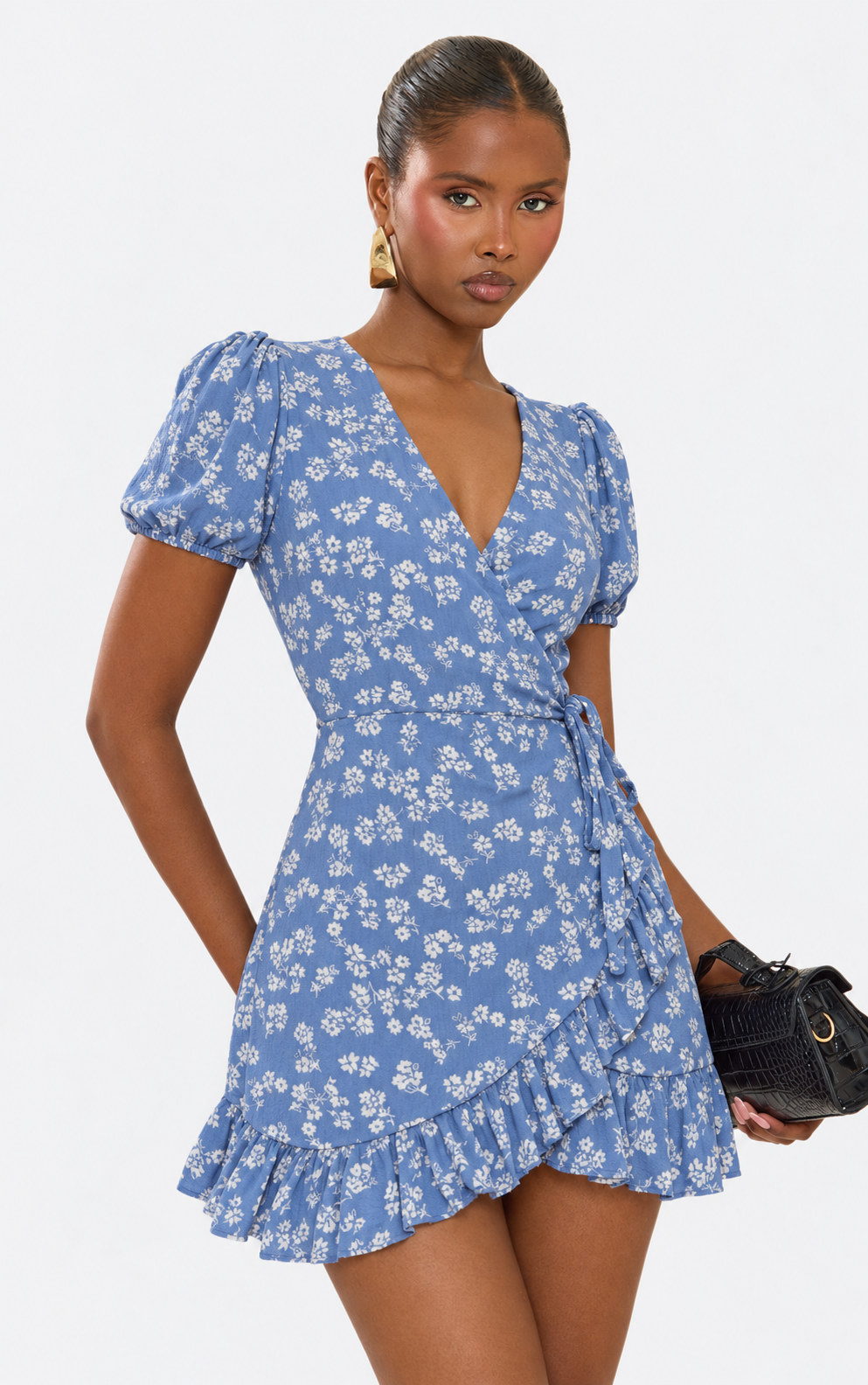 Chic Patterned Wrap Dress – Short Sleeve V-Neck Summer Essential