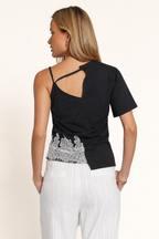 Spliced Graphic Lace-Trim Top