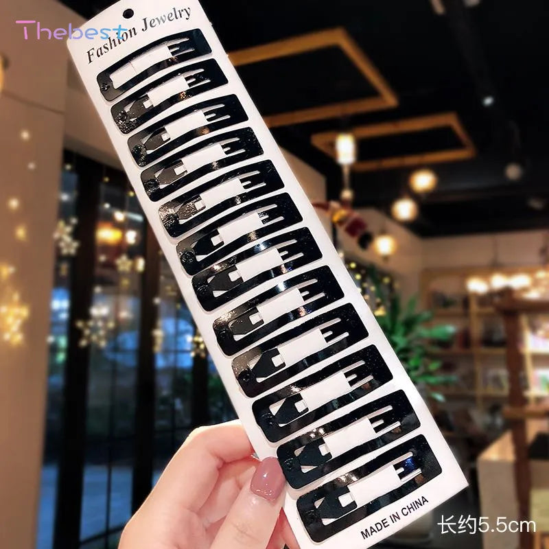 12-Piece Black Hair Clips Set – Durable Metal Snap Clips for Everyday Use