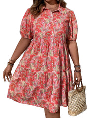 Floral Puff Short Sleeve Button-Down Midi Dress | Feminine & Timeless