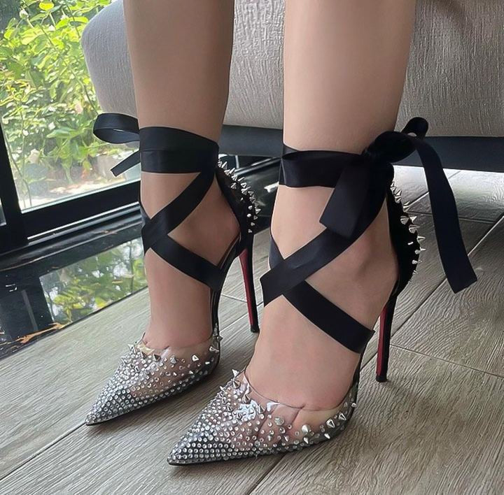 Rhinestone Wrap Heel Pumps – Pointed Toe Lace-Up Stiletto Heels