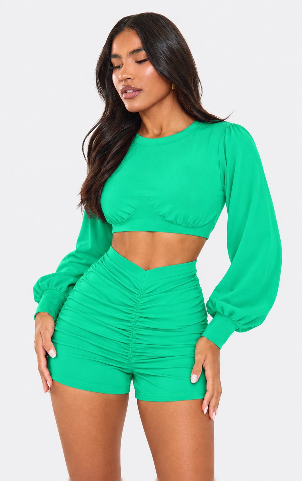 Ruched Shorts and Crop Top Set