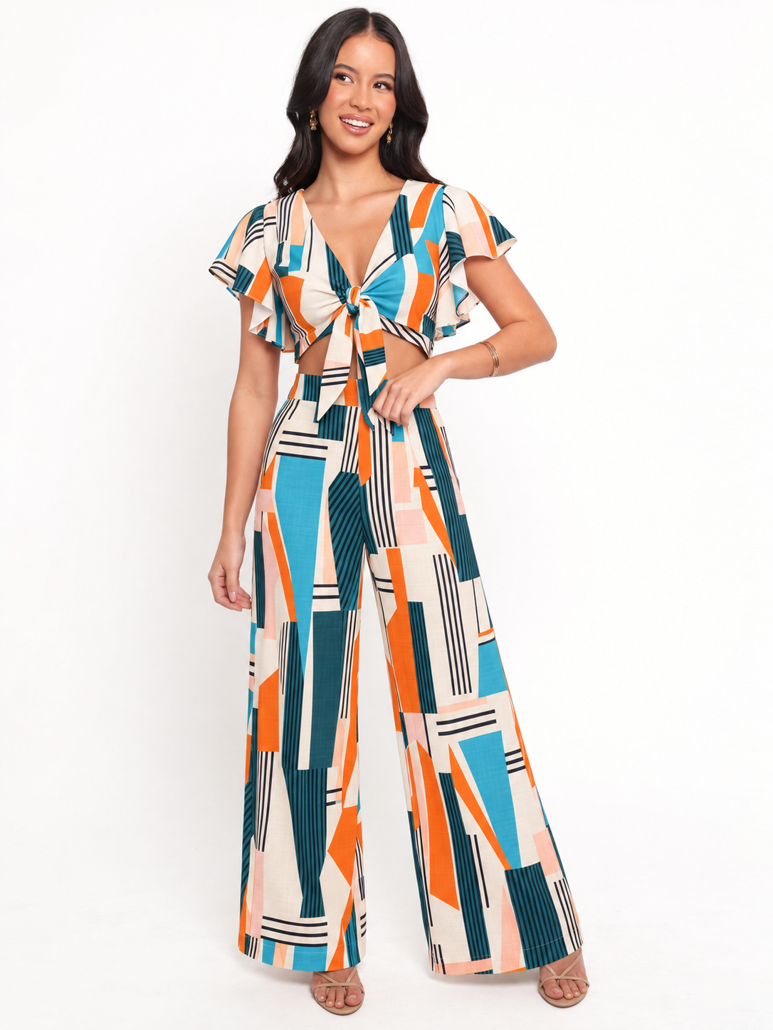 Abstract Wrap  Women's Top and Trouser Set