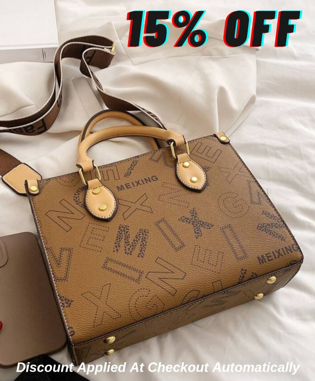 Letter Graphic Studded Decor Square Bag