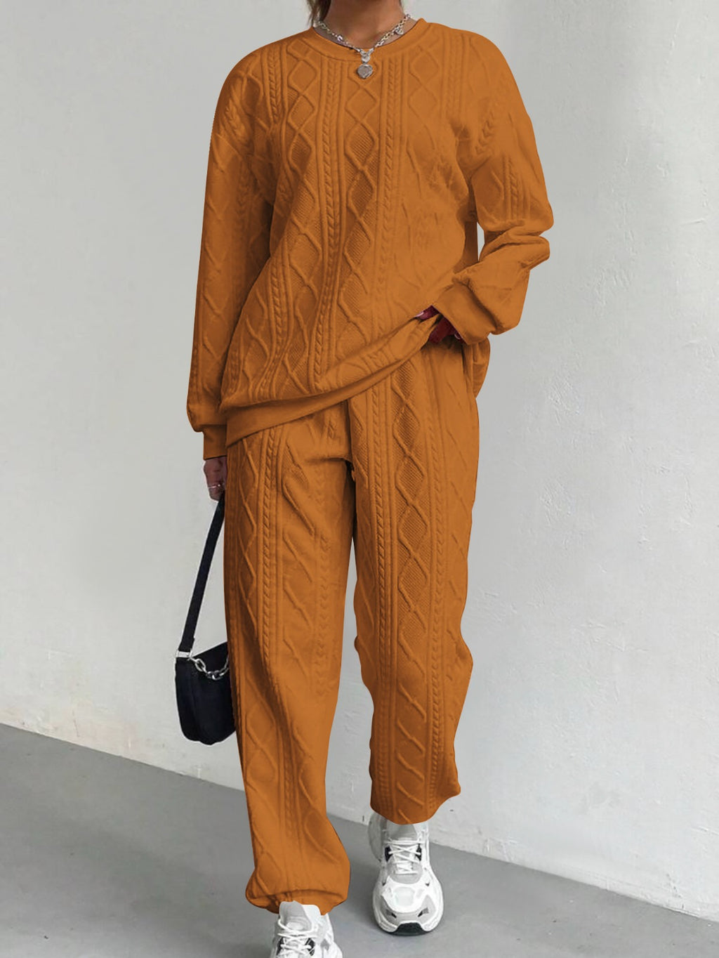 Cable Knit Sweater & Pants Two-Piece Lounge Set for Women