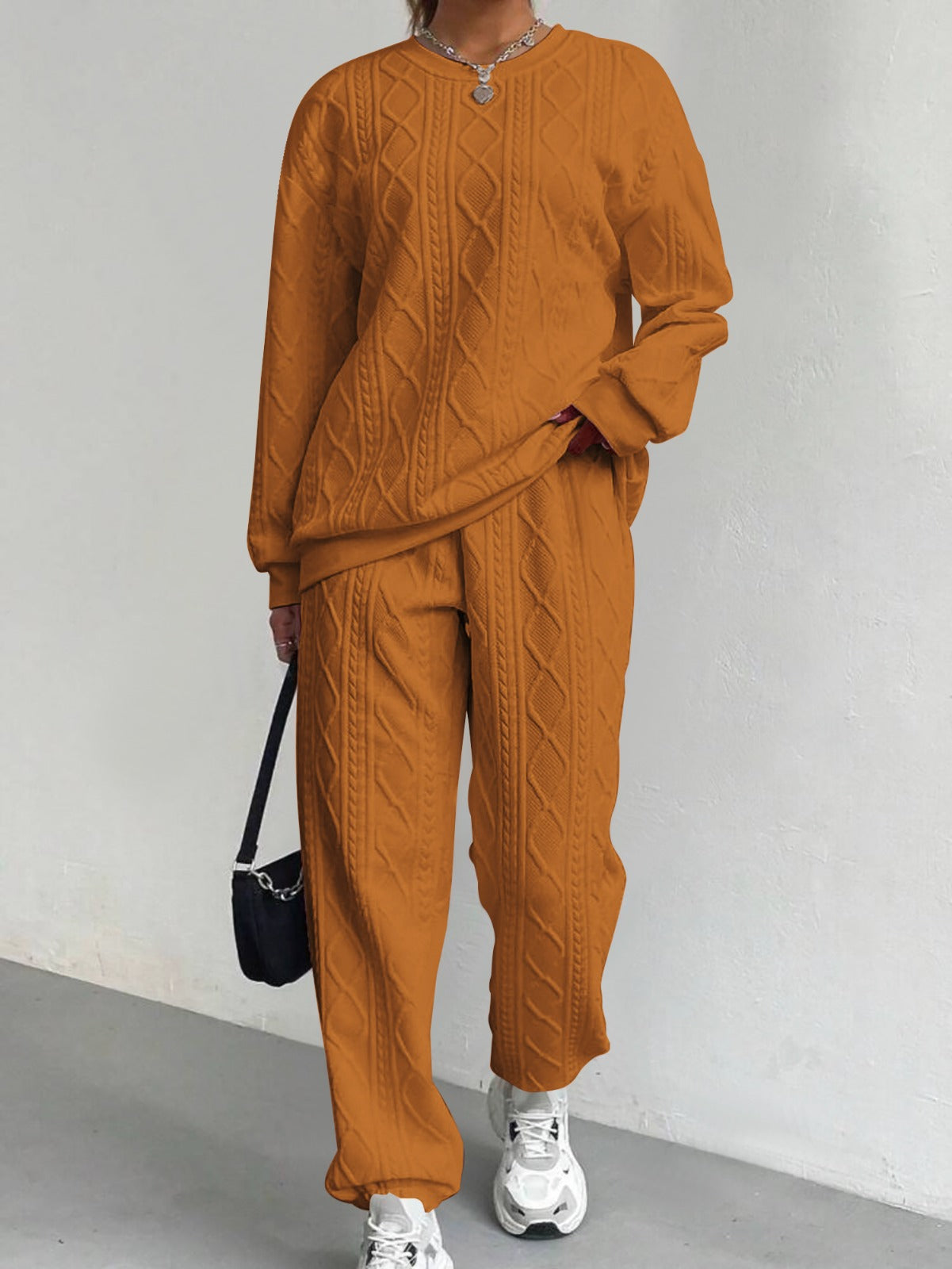 Cable Knit Sweater & Pants Two-Piece Lounge Set for Women