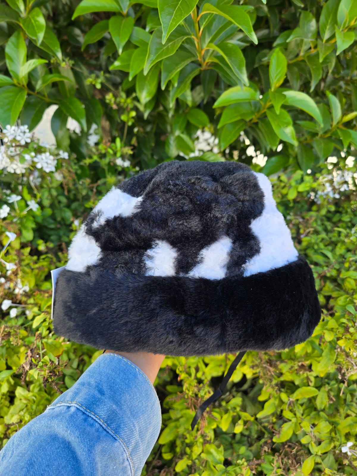 Cow Print Faux Fur Bucket Hat