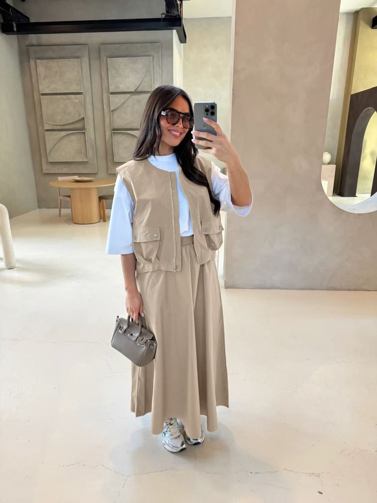 Utility Vest & Maxi Skirt Co-Ord Set – 2 Piece Outfit